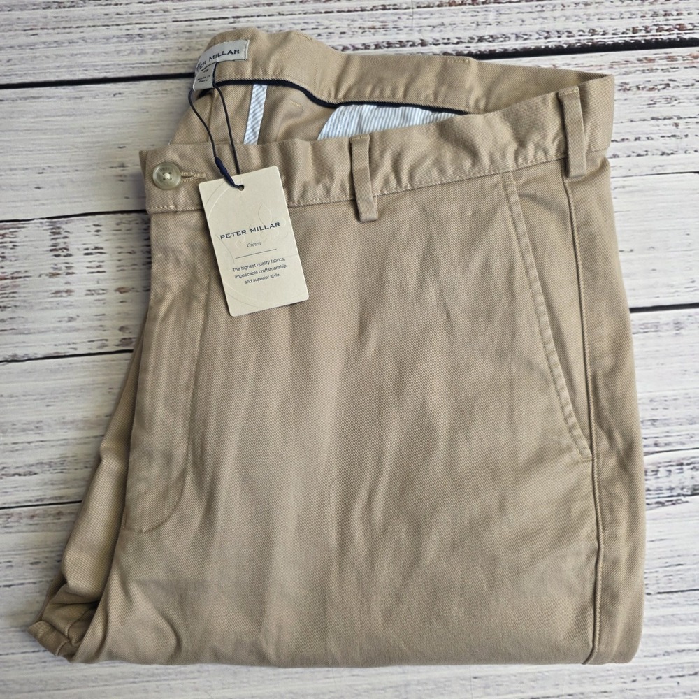 New Peter Millar‎ Crown Pilot Twill Flat Front Trouser Khaki Chino Pants 38x37